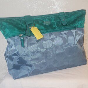 Coach Colorblock Large Blue/Green Travel Weekender Tote